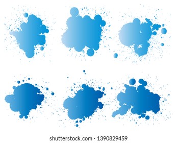Vector collection of artistic grungy paint drop, hand made creative splash or splatter stroke set isolated white background. Abstract grunge dirty stains group, education or graphic art decoration