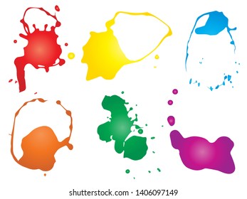 Vector collection of artistic grungy paint drop, hand made creative splash or splatter stroke set isolated white background. Abstract grunge dirty stains group, education or graphic art decoration