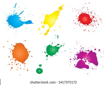 Vector collection of artistic grungy paint drop, hand made creative splash or splatter stroke set isolated white background. Abstract grunge dirty stains group, education or graphic art decoration