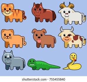 Vector collection of assorted flat cute animal