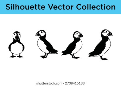 Vector colección de siluetas de pájaros frailecillos atlánticos, perfecto para proyectos de diseño y temas de vida silvestre.