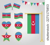 Vector collection of Azerbaijan flag emblems and icons in different shapes vector illustration Azarbaijan