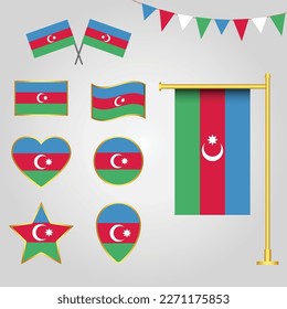 Vector collection of Azerbaijan flag emblems and icons in different shapes vector illustration Azarbaijan