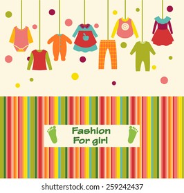 Vector collection of baby and children clothes collection for girl fashion background. Vector illustration 