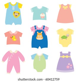 Vector Collection Of Baby And Children Clothes Collection.