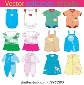 Vector collection of baby and children clothes collection.