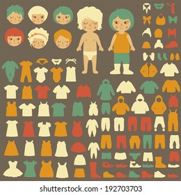 Vector Collection Of  Baby Icons, Paper Doll, Fashion Isolated Clothing Silhouette