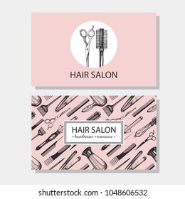 Vector collection with background and logotype for visit card, Hair salon. Hairdresser