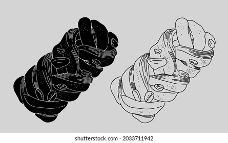 
Vector collection of bakery and bakery in engraving style for posters, decoration and print, logo. Hand drawn monochrome sketches isolated on gray background.