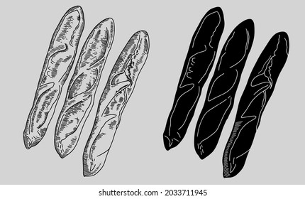 
Vector collection of bakery and bakery in engraving style for posters, decoration and print, logo. Hand drawn monochrome sketches isolated on gray background.