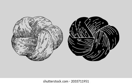 
Vector collection of bakery and bakery in engraving style for posters, decoration and print, logo. Hand drawn monochrome sketches isolated on gray background.