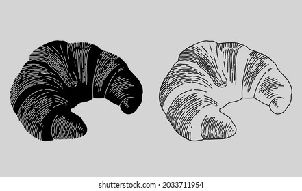 
Vector collection of bakery and bakery in engraving style for posters, decoration and print, logo. Hand drawn monochrome sketches isolated on gray background.