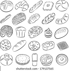 Vector collection of bakery and pastry food in line art