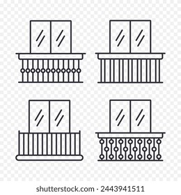 Vector collection of balcony icons. Apartment terrace symbol. Concept of architecture, construction.