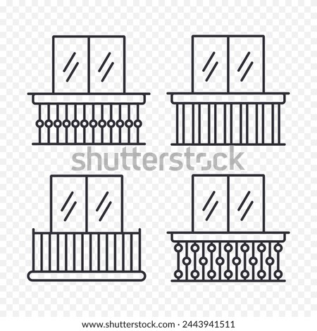 Vector collection of balcony icons. Apartment terrace symbol. Concept of architecture, construction.