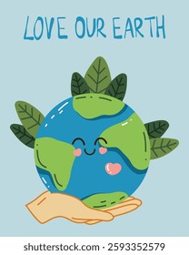 Vector collection of banners dedicated to Mother Earth Day. Bright cartoon design about the love of the planet. Let's save our land. With a love for ecology. Postcard, background