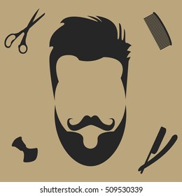 Vector collection of barber shop hair saloon - design elements logo emblem badge Including blade comb scissors and sha