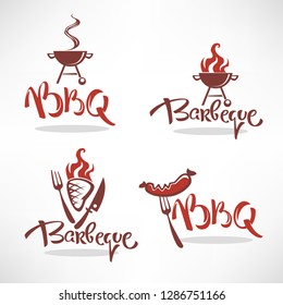 vector collection of BBQ logo, labels, symbols and emblems with lettering composition