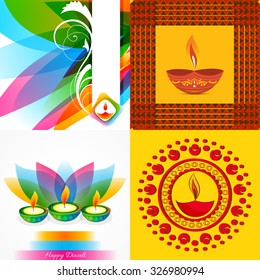 Vektorgrafik auf wunderschönem Hintergrund der Diwali-Illustration mit buntem Diya und Blatt 