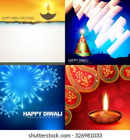 vector collection of beautiful background of diwali with fireworks and beautiful diya illustration