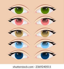 vector collection of beautiful cartoon eyes with various colored pupils symbolizing human genetic diversity