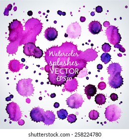 Vector collection of beautiful purple watercolor splashes