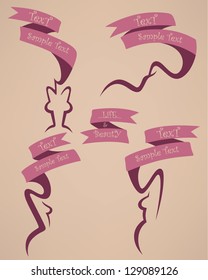 vector collection of beautiful woman emblems with hair look like ribbons