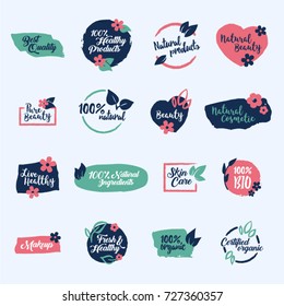 Vector collection of beauty and bio cosmetics labels, tags and elements. 