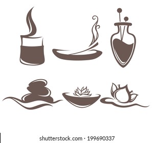 vector collection of beauty and spa accessories sign, icons, emblems and symbols