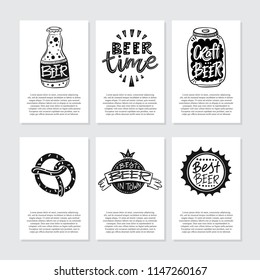 Vector collection of beer related doodle illustrations. Clipart on the card for Octoberfest or brewery label.
