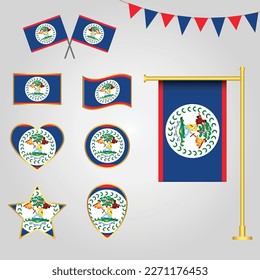Vector collection of Bhutan flag emblems and icons in different shapes vector illustration Belize