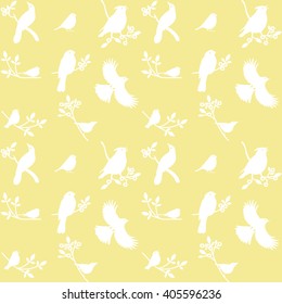 Vector Collection of Bird Silhouettes on a yellow background.