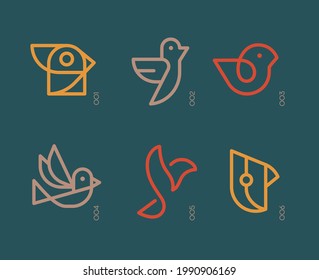 Vector collection of birds with colored outline.