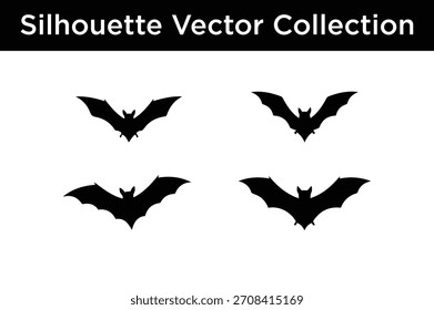 colección de Vector de siluetas de murciélago negro en varias poses voladoras, perfecto para Halloween, diseños espeluznantes y temas de animales nocturnos.