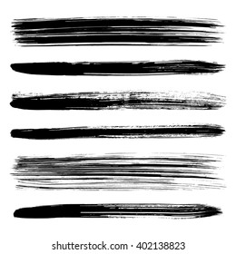 Vector collection of black brush strokes. Isolated on white background. Abstract sketch.
Set of grunge hand drawn ink lines may be used for creative design. 