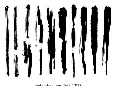 Vector collection of black brush strokes. Isolated on white background. Set of grunge hand drawn ink lines may be used for creative design. 