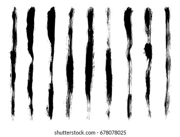 Vector collection of black brush strokes. Isolated on white background. Set of grunge hand drawn ink lines may be used for creative design. 