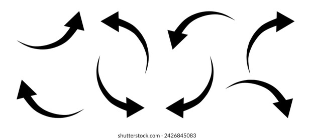 vector collection of black curved arrows with various directions
