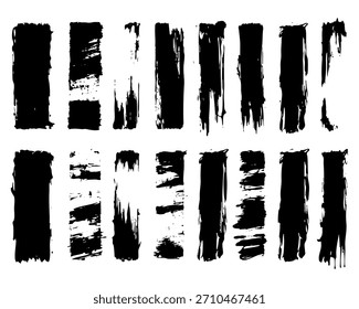Vector colección de pinceladas negras grunge en varias Formas y tamaños. Calidad texturizada y desigual, sensación cruda y orgánica adecuada para una variedad de aplicaciones artísticas. 