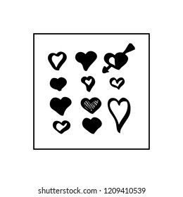 Vector collection of black hand drawn hearts