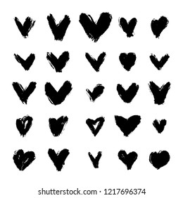 Vector collection of black hand drawn hearts