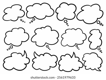 Vector collection of black hand drawn speech bubbles for design purposes