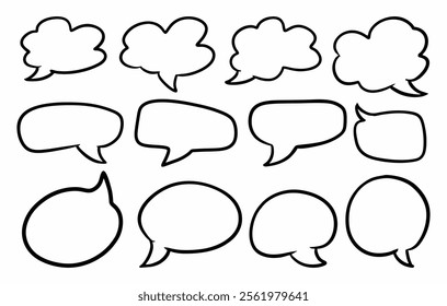 Vector collection of black hand drawn speech bubbles for design purposes