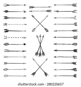 Vector collection black hand-drawn arrows 