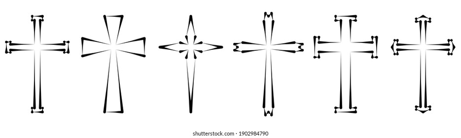 Vektorgrafik von schwarzer Tinte oder Farbe Religion oder Glaubenskreuz-Symbol einzeln auf weißem Hintergrund. Abstrakte christliche religiöse Überzeugungen oder religiöse Kunstillustration für orthodoxe oder katholische Gestaltung