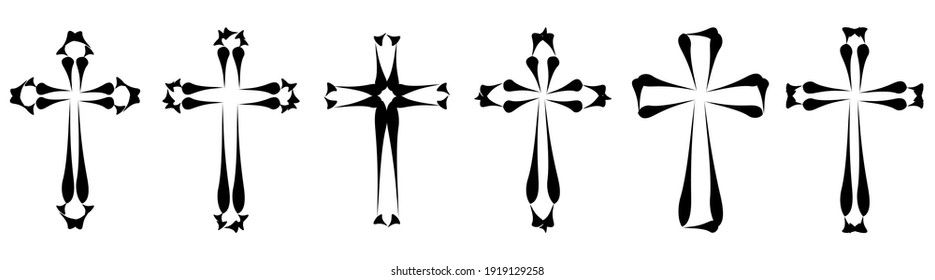 Vektorgrafik von schwarzer Tinte oder Farbe Religion oder Glaubenskreuz-Symbol einzeln auf weißem Hintergrund. Abstrakte christliche religiöse Überzeugungen oder religiöse Kunstillustration für orthodoxe oder katholische Gestaltung