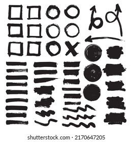 Vector collection black paint brush stroke. Grunge texture brush.