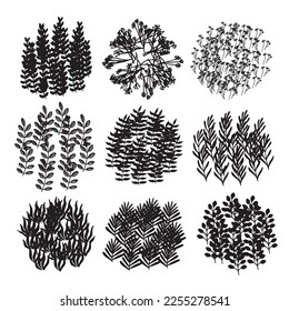 Vector Collection Black Paint Ink Strokes Splatter Brush Nature Plants Trees Flowers Background Floral Texture Dandelions Leaves Art Design Patterns Vector Illustration Isolated on White Background