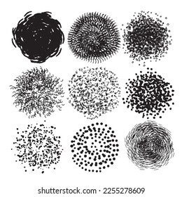 Vector Collection Black Paint Ink Smears Splatter Brush Lines Fine Texture Artwork Elements Patterns Longing Spider Web Hair Vector Illustration Isolated on White Background