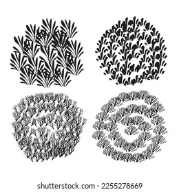 Vector Collection Black Paint Ink Strokes Splatter Brush Nature Plants Trees Artistic Design Patterns Vector Illustration Isolated on White Background